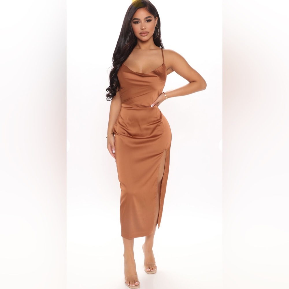 Fashion Nova Copper Satin Slip Dress